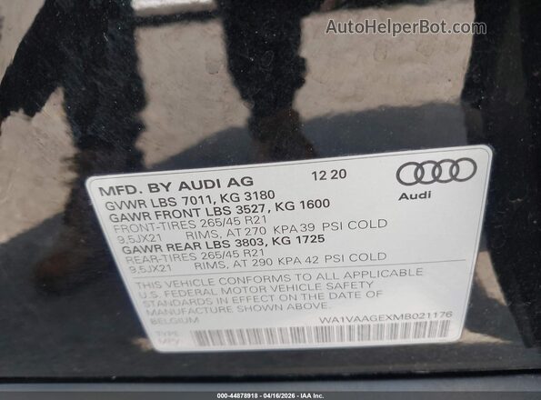 WA1VAAGEXMB021176 2021 AUDI E-TRON Черный 