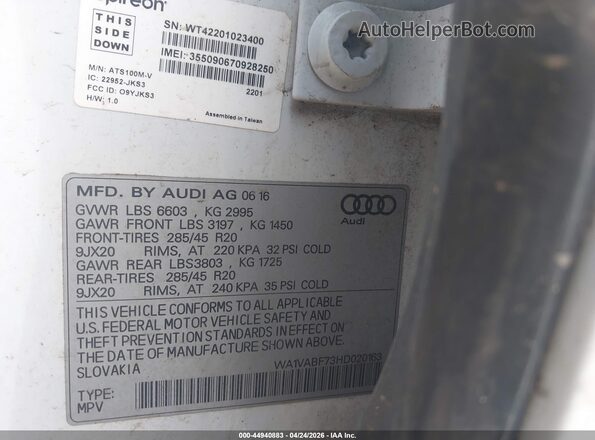WA1VABF73HD020163 2017 AUDI Q7 White Շարժիչի բաժամունքի տեսք