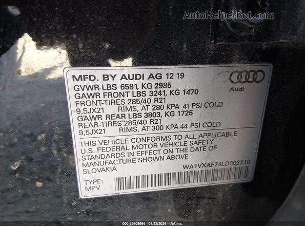WA1VXAF74LD002210 2020 AUDI Q7 Black 