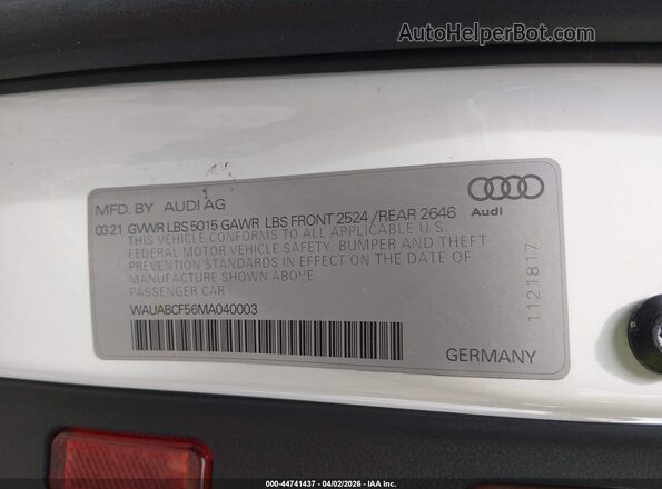WAUABCF56MA040003 2021 AUDI OTHER White Շարժիչի բաժամունքի տեսք