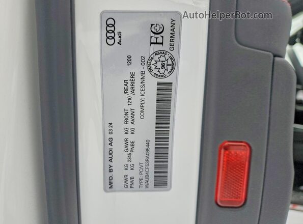 WAUB4CF53RA085440 2024 AUDI S5 White Vista de la etiqueta del VIN
