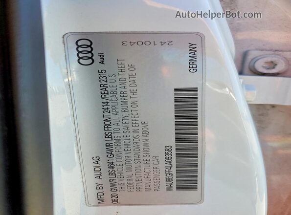 WAUBEGFF4LA093583 2020 AUDI OTHER White VIN sticker view