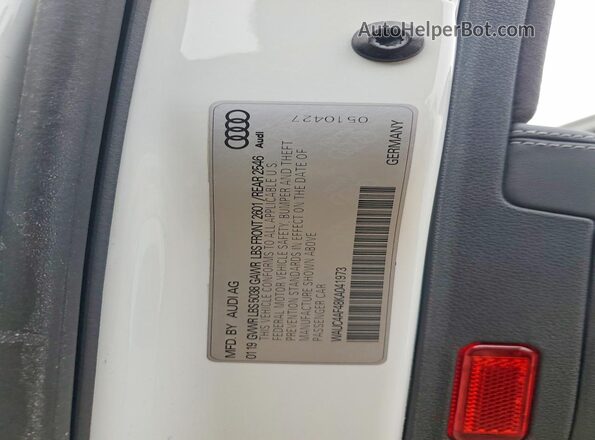 WAUC4AF48KA041973 2019 AUDI S4 White VIN კოდის სტიკერის ხედი