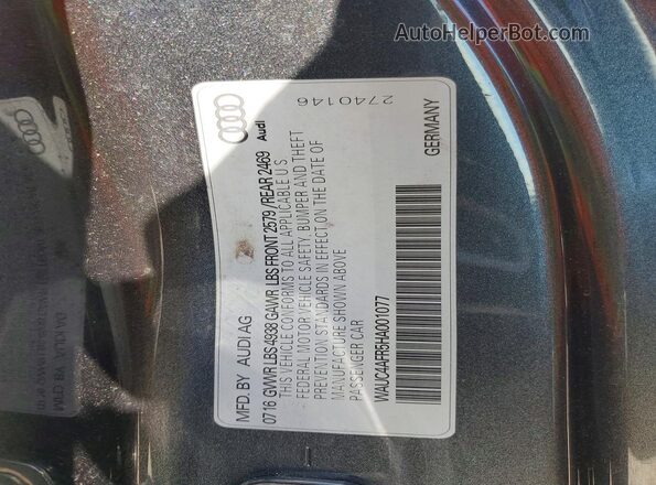 WAUC4AFR5HA001077 2017 AUDI S5 Gray ძრავის განყოფილების ხედი