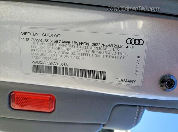 WAUC4CF52KA016586 2019 AUDI S5 Silver 