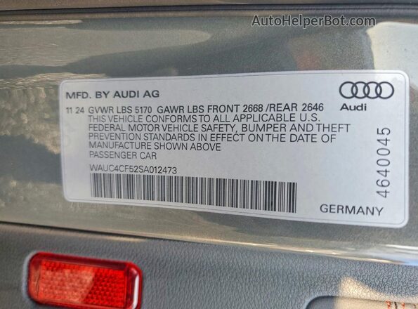 WAUC4CF52SA012473 2025 AUDI S5 Gray ძრავის განყოფილების ხედი