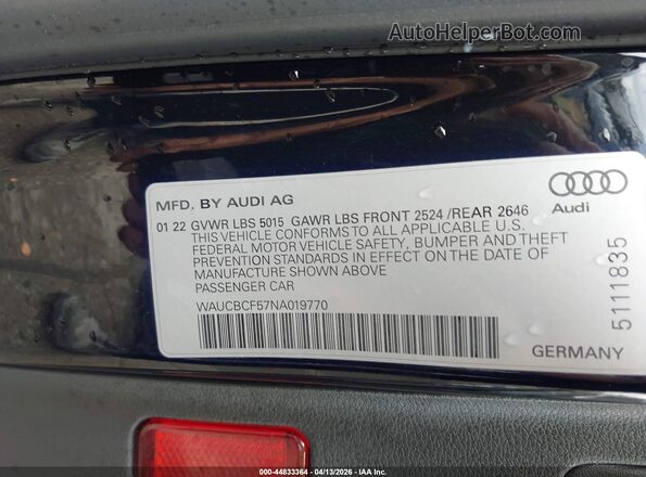 WAUCBCF57NA019770 2022 AUDI OTHER Черный Вид подкапотного пространства