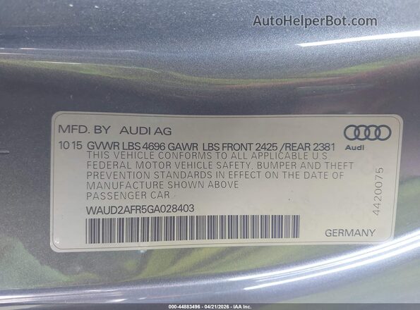 WAUD2AFR5GA028403 2016 AUDI OTHER Серый 