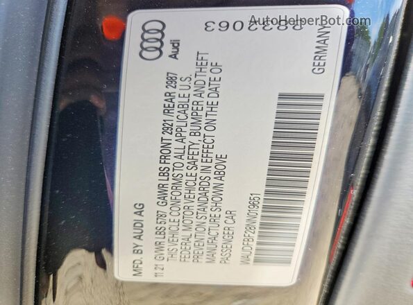 WAUDFBF28NN019651 2022 AUDI S6 Black Vista de la etiqueta del VIN
