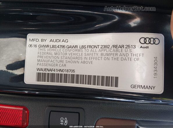 WAUENAF41HN018705 2017 AUDI OTHER Black Շարժիչի բաժամունքի տեսք