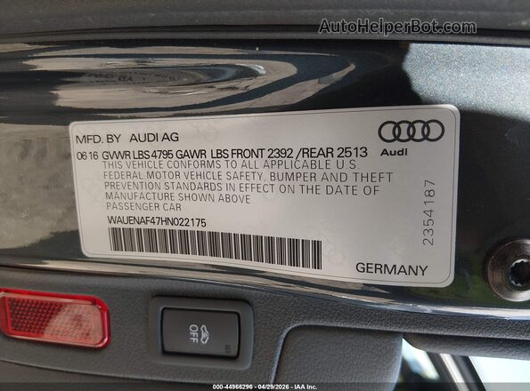 WAUENAF47HN022175 2017 AUDI OTHER Gray Widok komory silnika