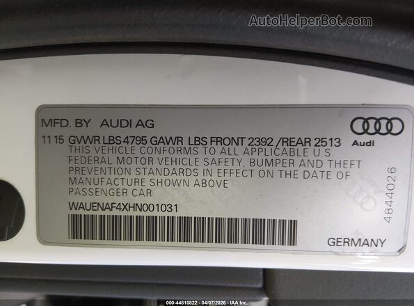 WAUENAF4XHN001031 2017 AUDI OTHER White 
