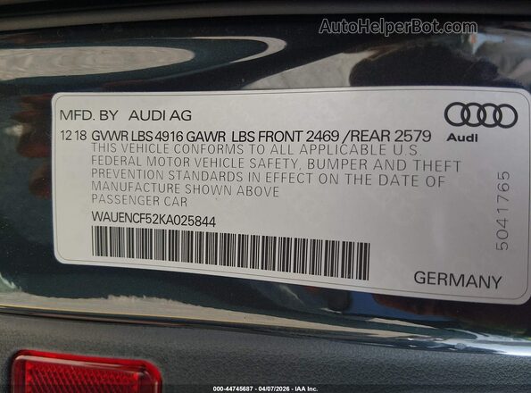 WAUENCF52KA025844 2019 AUDI OTHER Gray 