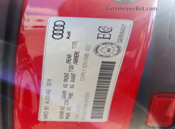 WAUENCF58KA045306 2019 AUDI OTHER Red VIN sticker view