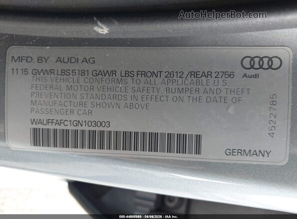 WAUFFAFC1GN103003 2016 AUDI OTHER Silver Vista del compartimento del motor