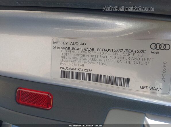 WAUGMAF41KA112836 2019 AUDI OTHER Silver Engine compartment view