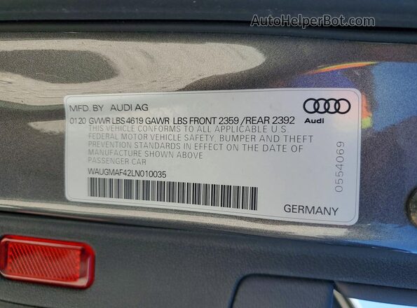 WAUGMAF42LN010035 2020 AUDI OTHER Gray ძრავის განყოფილების ხედი