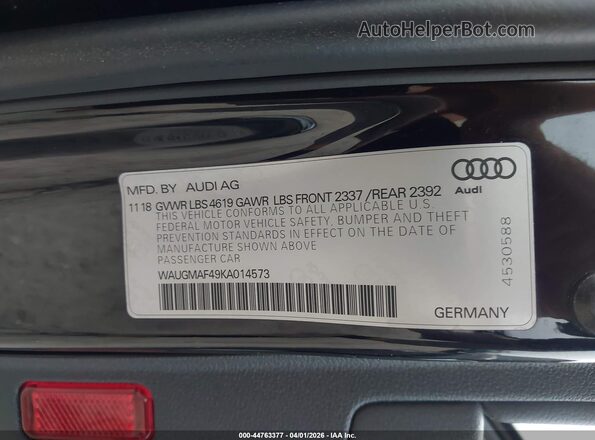 WAUGMAF49KA014573 2019 AUDI OTHER Black ძრავის განყოფილების ხედი