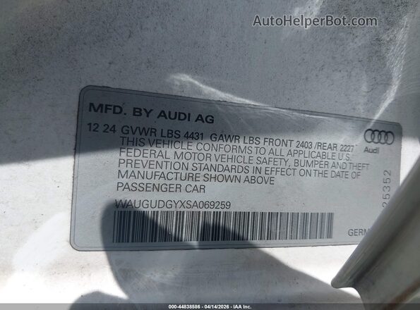 WAUGUDGYXSA069259 2025 AUDI OTHER White 