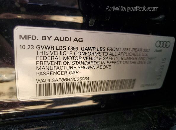 WAULSAF86RN005064 2024 AUDI S8 Black Engine compartment view