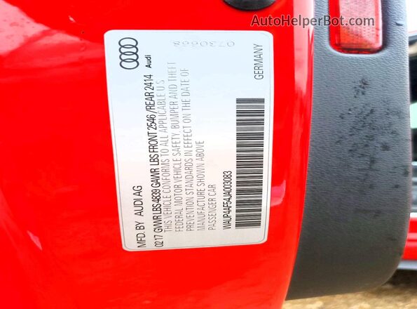 WAUP4AF54JA003083 2018 AUDI S5 Red Vista del compartimento del motor