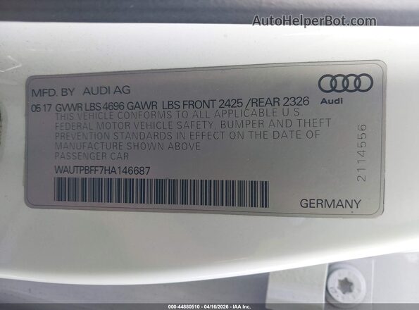 WAUTPBFF7HA146687 2017 AUDI OTHER Белый 