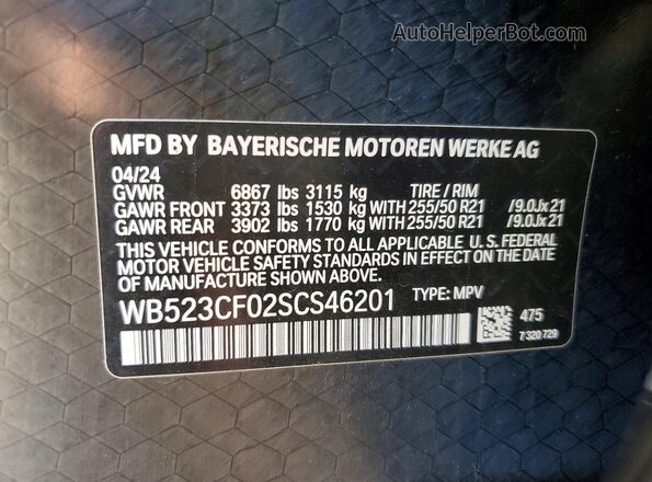 WB523CF02SCS46201 2025 BMW IX Black Widok naklejki z numerem VIN