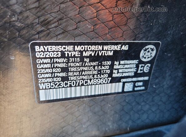 WB523CF07PCM89607 2023 BMW IX Blue VIN կոդի պիտակի տեսք