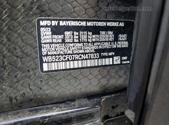 WB523CF07RCN47833 2024 BMW IX Gray Widok naklejki z numerem VIN