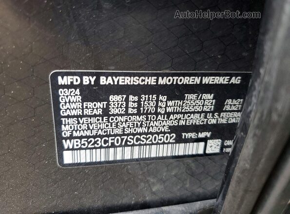 WB523CF07SCS20502 2025 BMW IX Gray Widok naklejki z numerem VIN