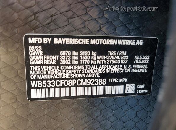 WB533CF08PCM92388 2023 BMW IX Gray 360 interior view