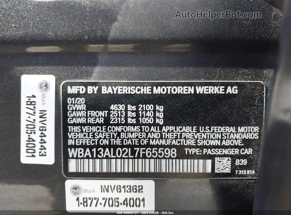 WBA13AL02L7F65598 2020 BMW M2 Gray Engine compartment view