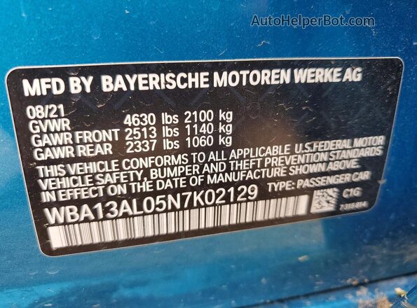WBA13AL05N7K02129 2022 BMW M2 Turquoise Widok komory silnika
