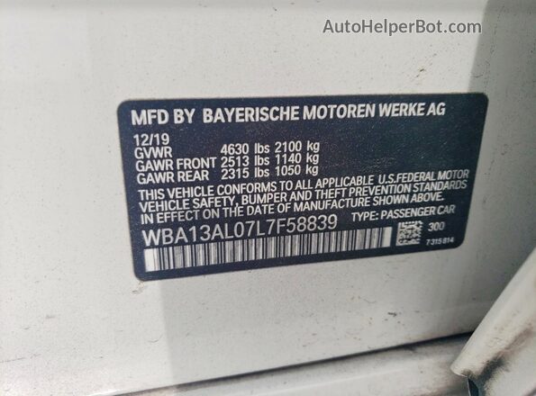 WBA13AL07L7F58839 2020 BMW M2 White ძრავის განყოფილების ხედი