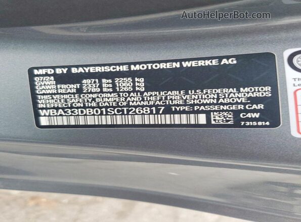WBA33DB01SCT26817 2025 BMW 7 SERIES Серый 