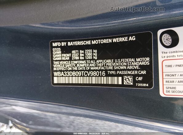 WBA33DB09TCV98016 2026 BMW 4 SERIES Blue Engine compartment view