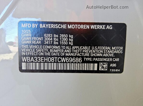 WBA33EH08TCW69686 2026 BMW OTHER White 
