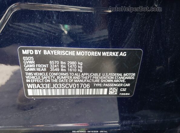 WBA33EJ03SCV01706 2025 BMW 7 SERIES Blue Widok komory silnika
