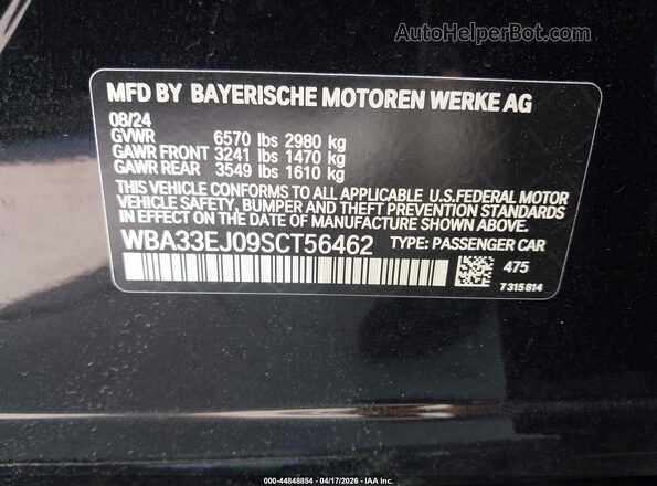 WBA33EJ09SCT56462 2025 BMW 7 SERIES Black Engine compartment view
