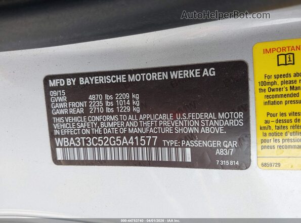 WBA3T3C52G5A41577 2016 BMW 4 SERIES Silver Вид підкапотного простору