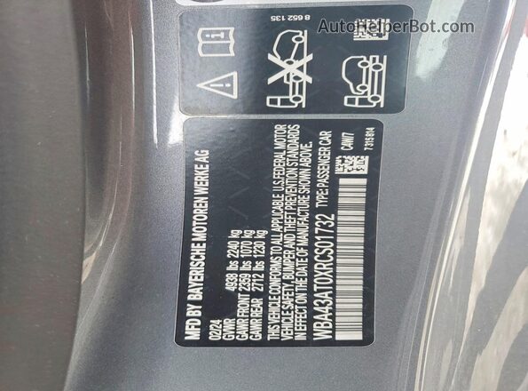 WBA43AT0XRCS01732 2024 BMW 4 SERIES Gray Вид підкапотного простору