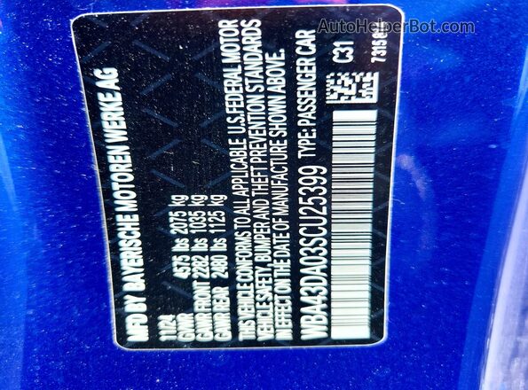 WBA43DA03SCU25399 2025 BMW 4 SERIES Blue VIN კოდის სტიკერის ხედი
