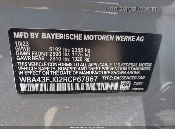 WBA43FJ02RCP67867 2024 BMW 7 SERIES Gray 