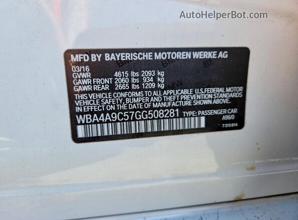 WBA4A9C57GG508281 2016 BMW 4 SERIES White Vista del compartimento del motor
