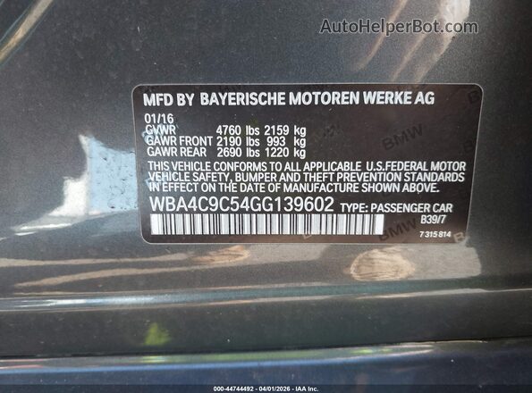 WBA4C9C54GG139602 2016 BMW 4 SERIES Gray Շարժիչի բաժամունքի տեսք