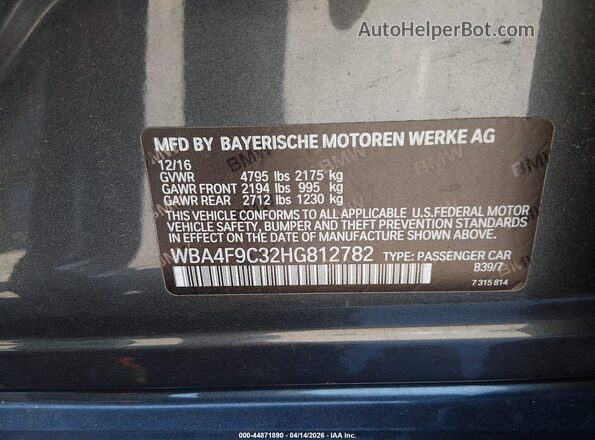 WBA4F9C32HG812782 2017 BMW 4 SERIES Gray Engine compartment view