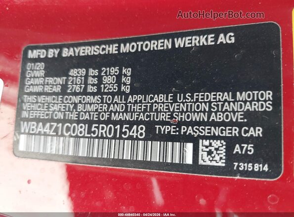 WBA4Z1C08L5R01548 2020 BMW 4 SERIES Red Вид підкапотного простору