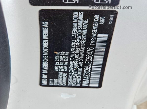 WBA4Z3C55JEC56476 2018 BMW 4 SERIES White VIN կոդի պիտակի տեսք
