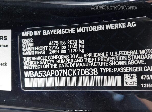WBA53AP07NCK70838 2022 BMW 7 SERIES Black 