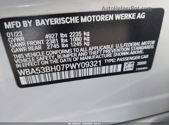 WBA53BH07PWY09321 2023 BMW 5 SERIES White Вид підкапотного простору